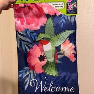 Welcome Hummingbird Blue Yard Flag 11.5in x 18in